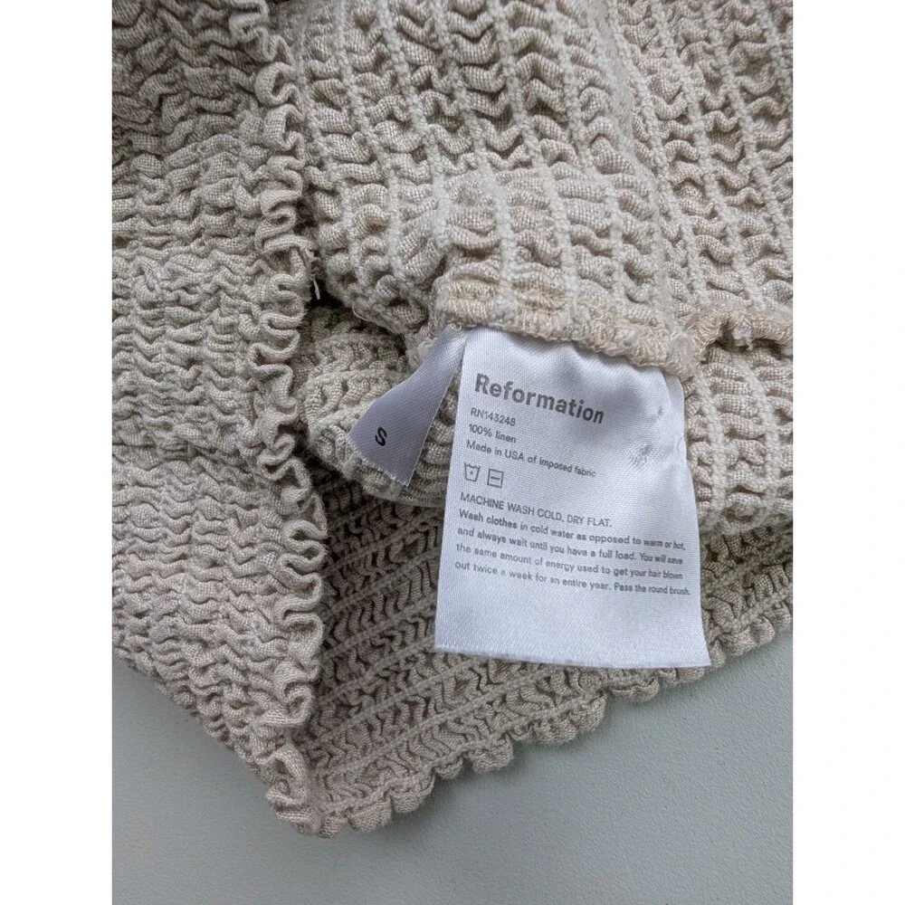 Reformation Juliet Top Linen Smocked Sweetheart Puff Sleeve Crop Blouse Size S